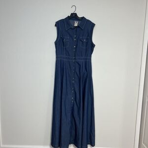 Eien Denim Shirt Dress Sleeveless Button Front Women’s Plus Size 1X